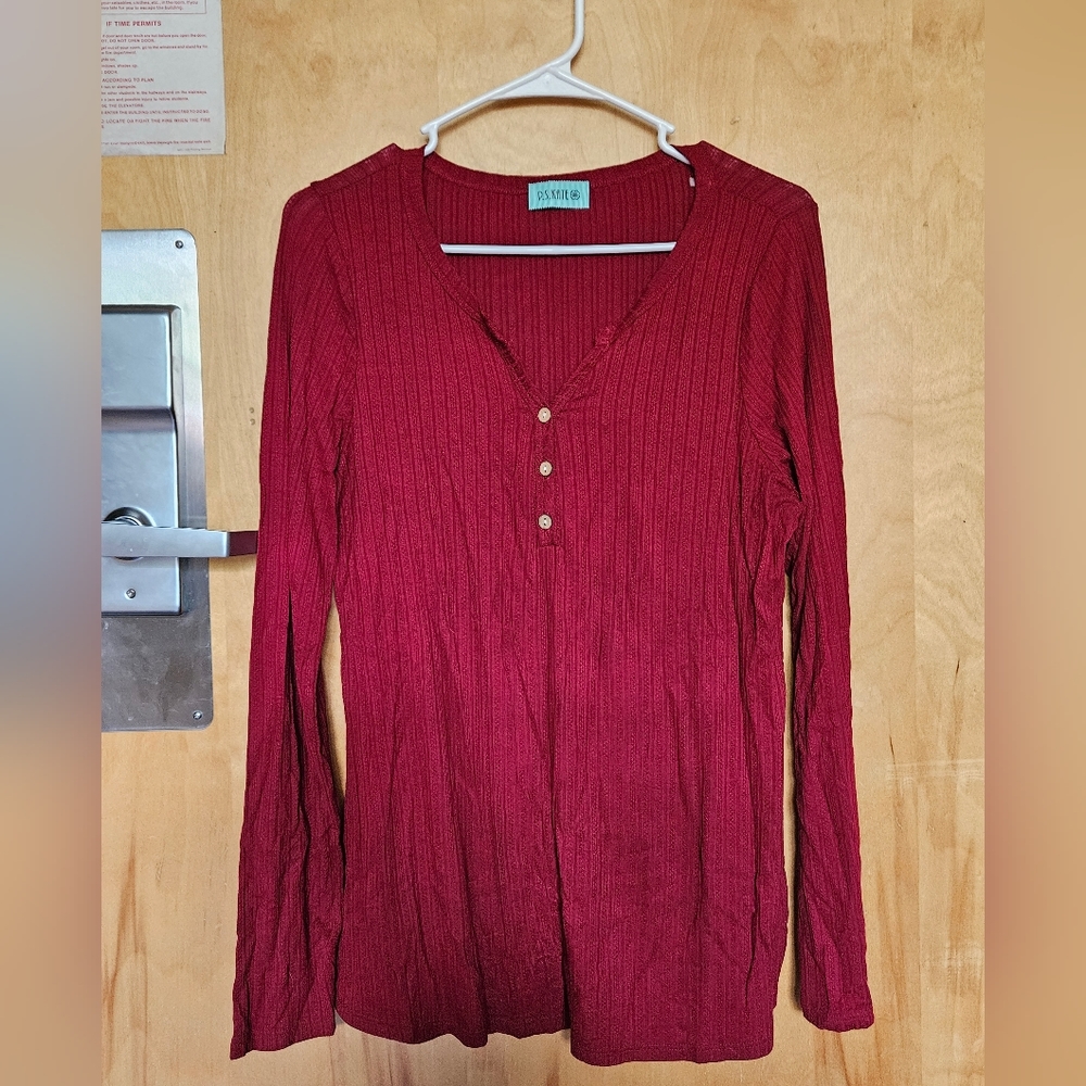 Red V-Neck Long Sleeve